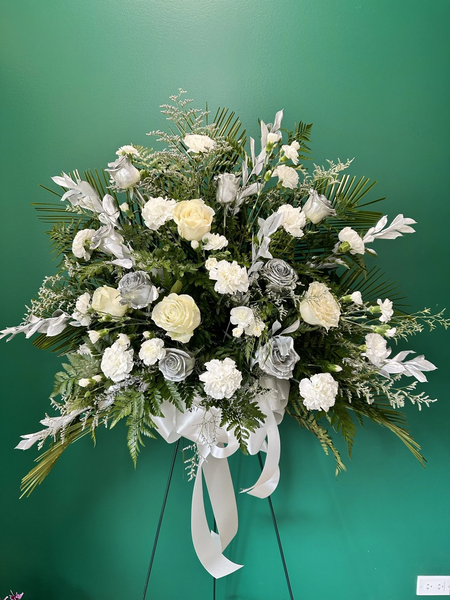 Silver Peacock Standing Spray