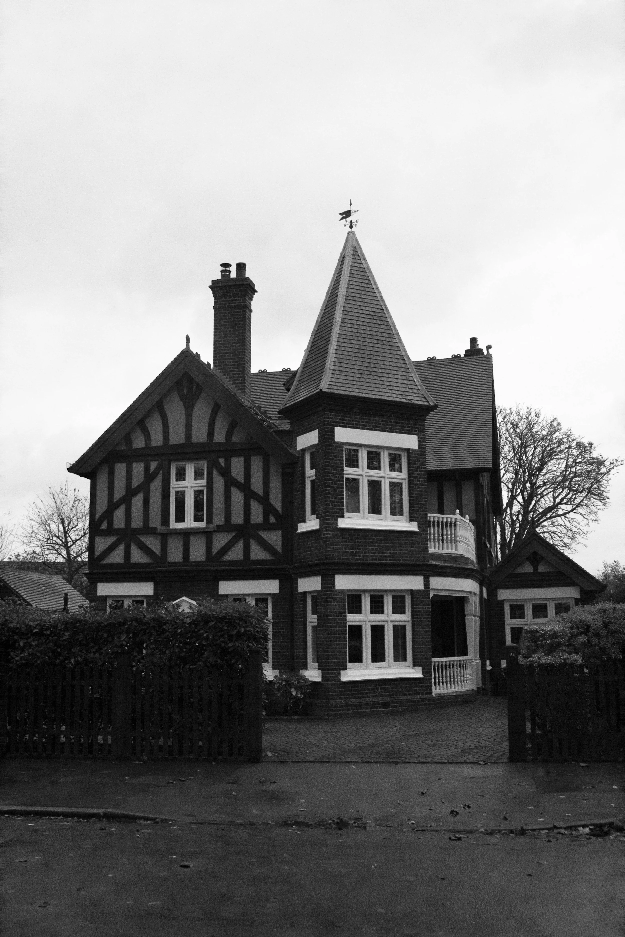 black and white photo of a london house