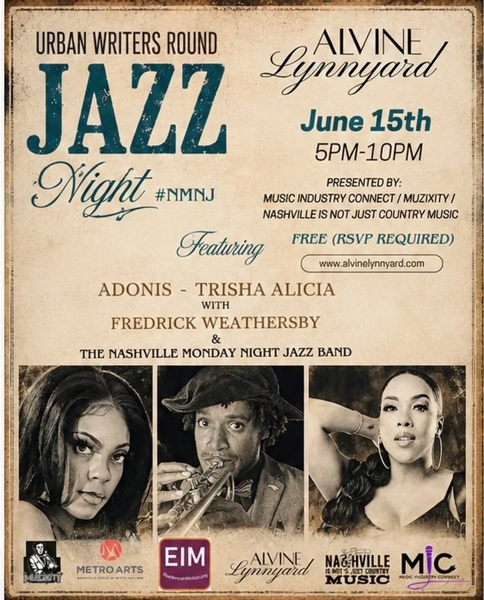 🎷 A magical evening of music, storytelling, and soul is coming to Alvine Lynnyard.

Join us June 15 for the Urban Writers Round Jazz Night featuring Adonis @_adonismuse , Trisha Alicia @iamtrishaalicia , Frederick Weathersby @theweathersby , and the