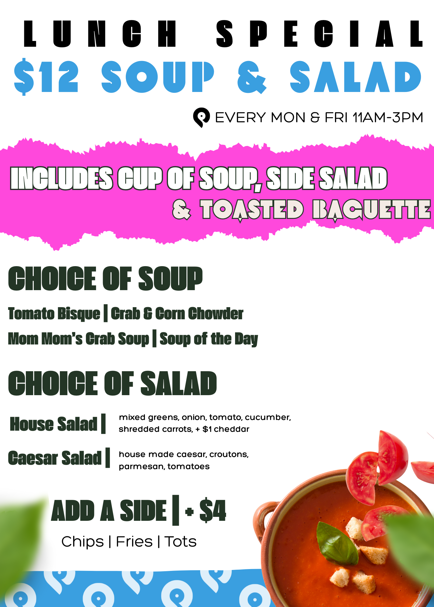 lunch specials fells point, $12 soup and salad lunch, lunch in fells point
