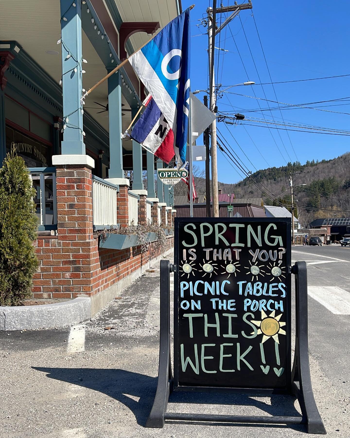 That&rsquo;s right! We couldn&rsquo;t pass up the opportunity to invite folks to eat on the porch again with THIS WEATHER!! Our full porch set up is still tucked away in the basement BUT we have picnic tables to share! Come on by before 2pm today 🧡☀