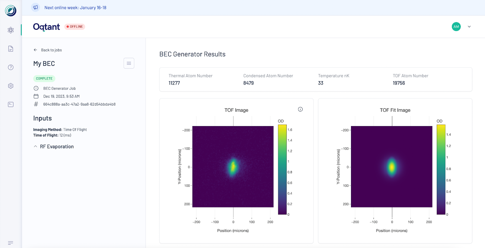    The Oqtant platform    showing a BEC result  