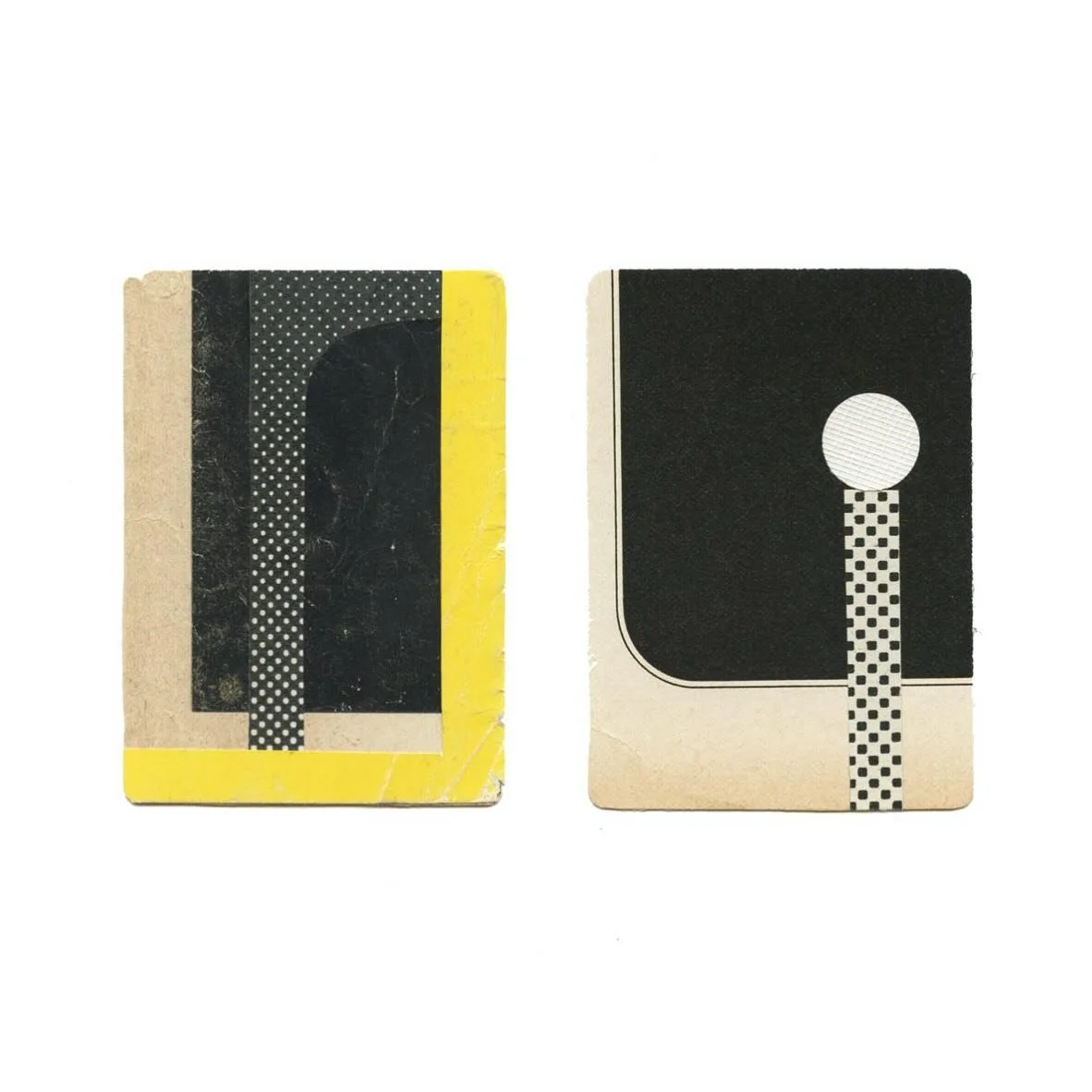 Something a little different.

Two collages on playing cards, part of a large series I made over a year ago. It was a colour project exploring shapes and form with typographic elements. I love working like this and want to go further with it.

These 