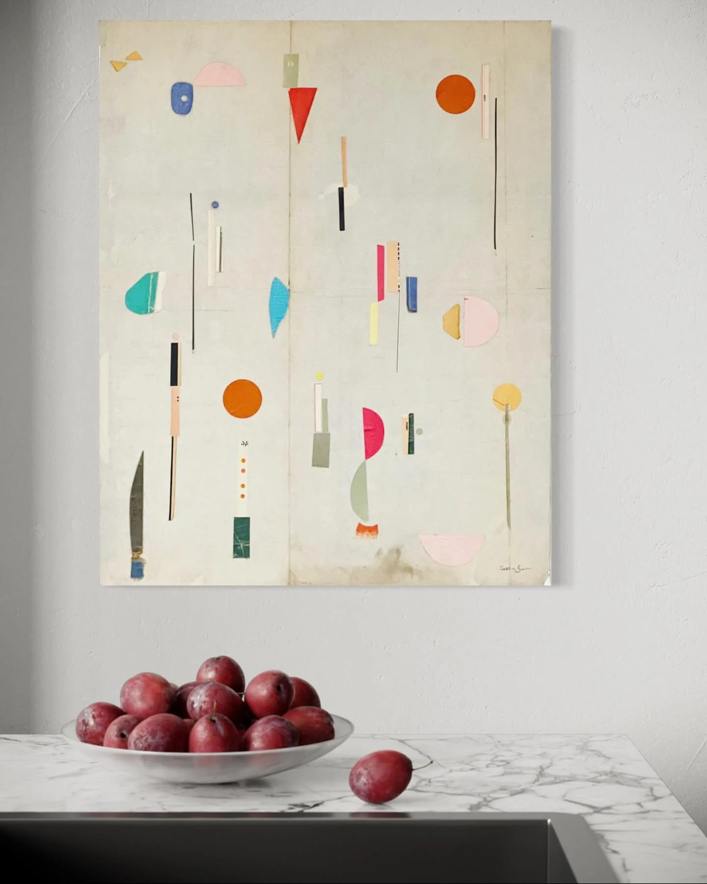 This new artwork is full of colour but doesn&rsquo;t overpower. Created with vintage materials left over from other work, less waste and lots of interesting shapes and textures. 

Available on my website!

Cuttings.
Paper and found materials on cradl