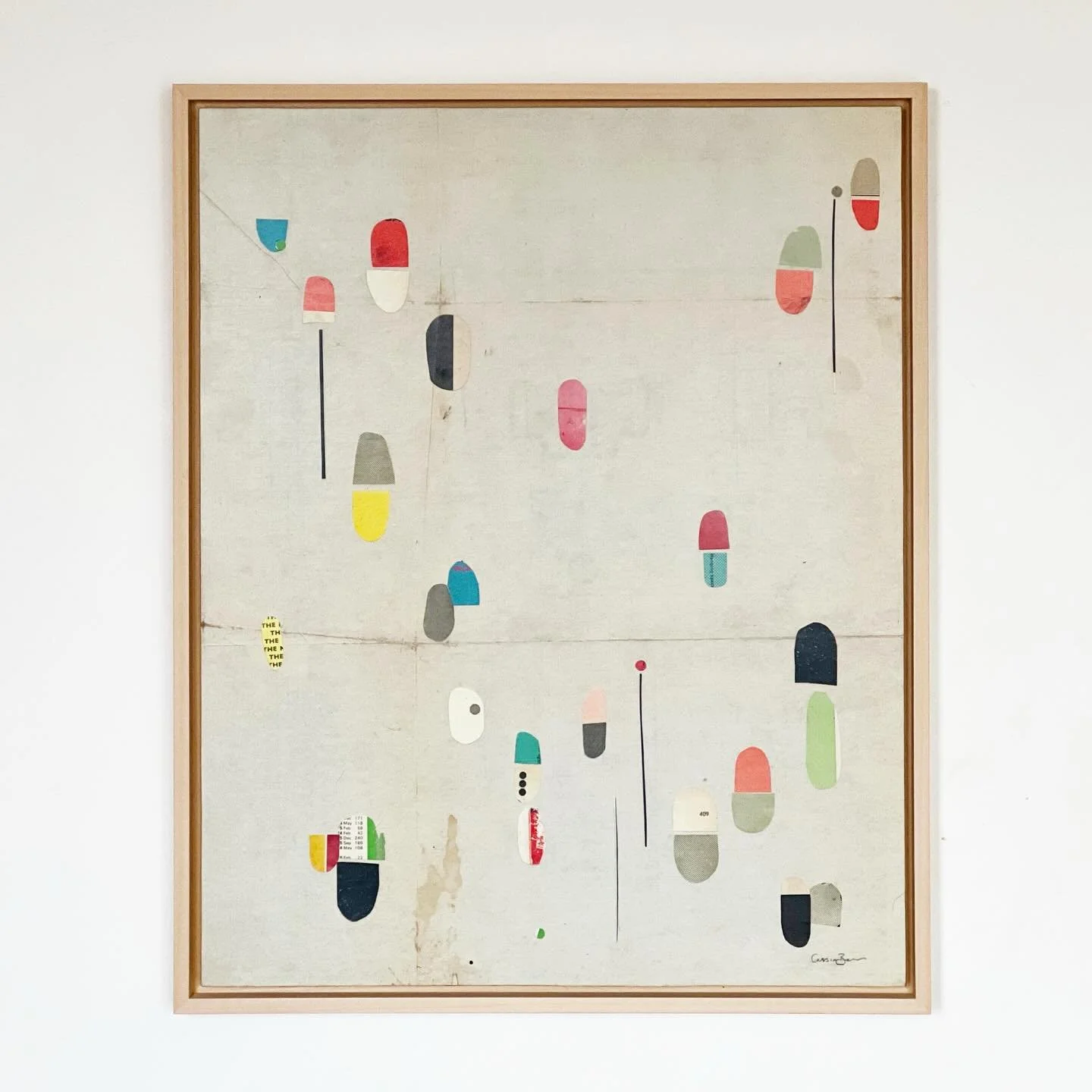 I&rsquo;m pleased to be sending this artwork off to a new home. It really has brought me happiness. It&rsquo;s something about the soft shapes and abundance of colour in a subtle way. Little typographic elements and worn edges.

#collage #modernabstr