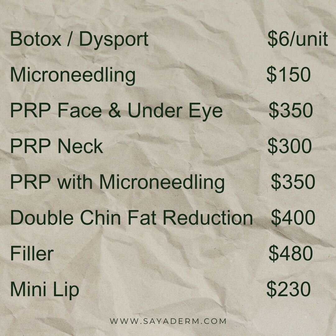 Exciting News! 🌟 

We've added PRP treatments to our list of services, and Nurse Sara, RN, our experienced nurse injector, who is also a Nurse Practitioner student is here to make beauty more affordable! 💉✨ 

Our low prices don't reflect our expert