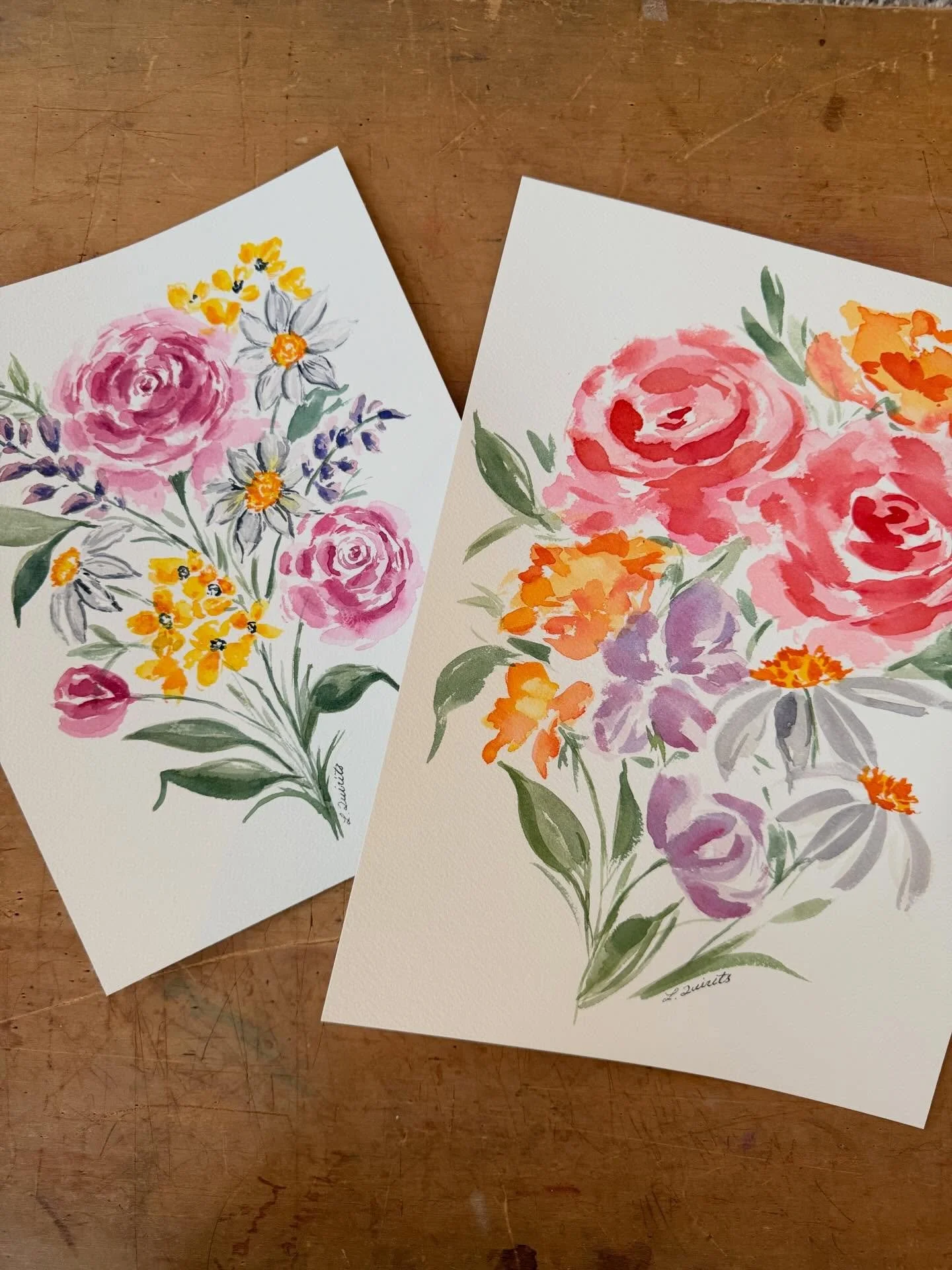 A couple of recent commissions I&rsquo;ve fallen in love with 😍💕 Dreaming of warmer weather when flowers once again grace us with their presence 🌸🌻🌷

#
Floral watercolor, watercolor artist, loose watercolors, flower boquet painting, floral commi