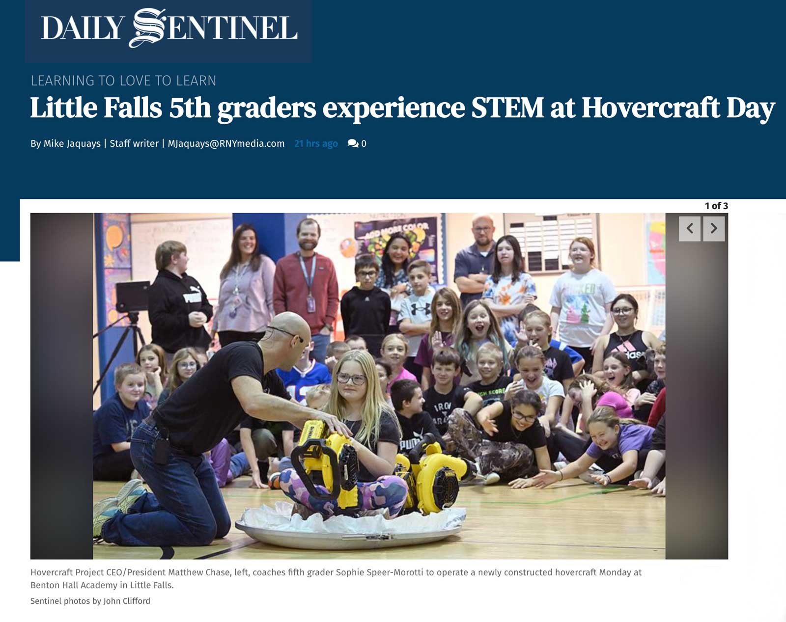 Benton Hall Academy Students in Little Falls NY experience The Hovercraft Project