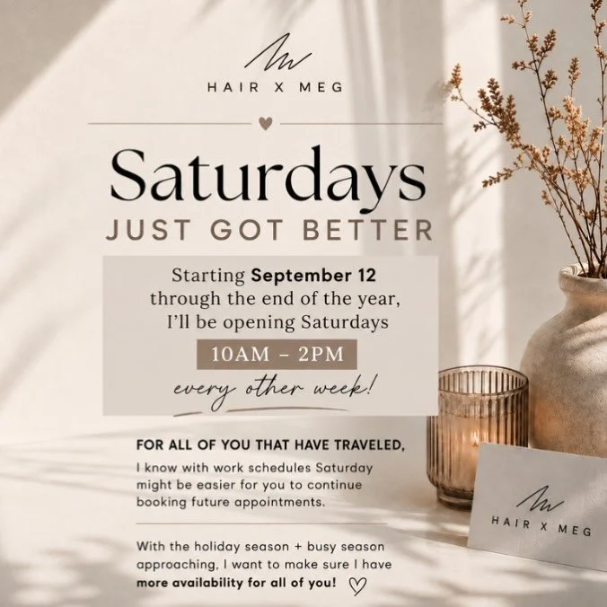 Saturdays just got better 🤍

A little seasonal offering for busy season. Starting September 12 through the end of the year, I&rsquo;m opening up every other Saturday from 10&ndash;2.

With busy season + the holidays around the corner, I wanted to cr
