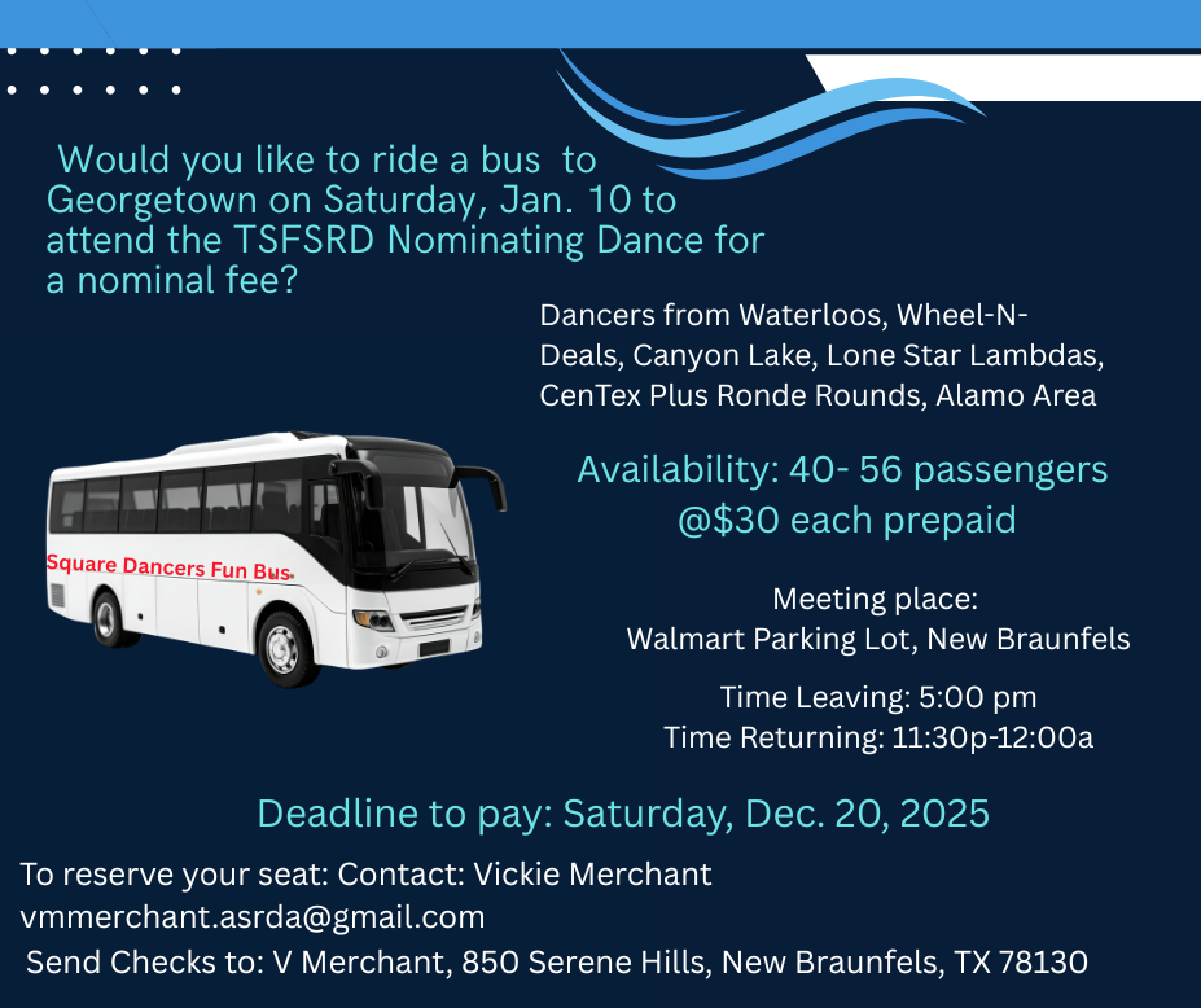 Ride the Square Dance Fun Bus to the TSFSRD Nominating Dance