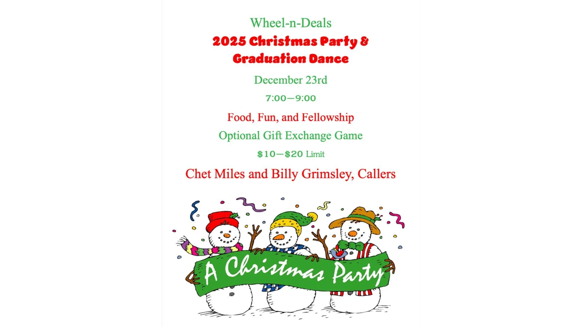 Wheel-n-Deals Christmas Party and Christmas Dance