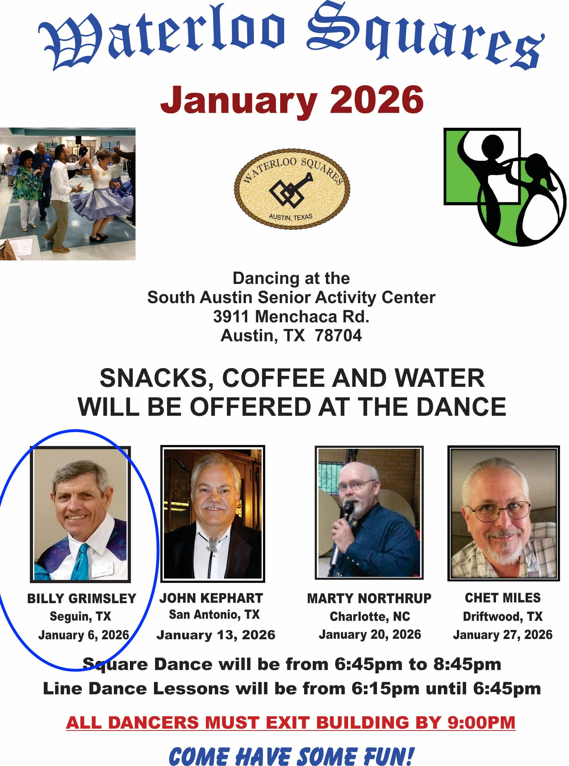 Billy Grimsley Calls for Waterloo Squares