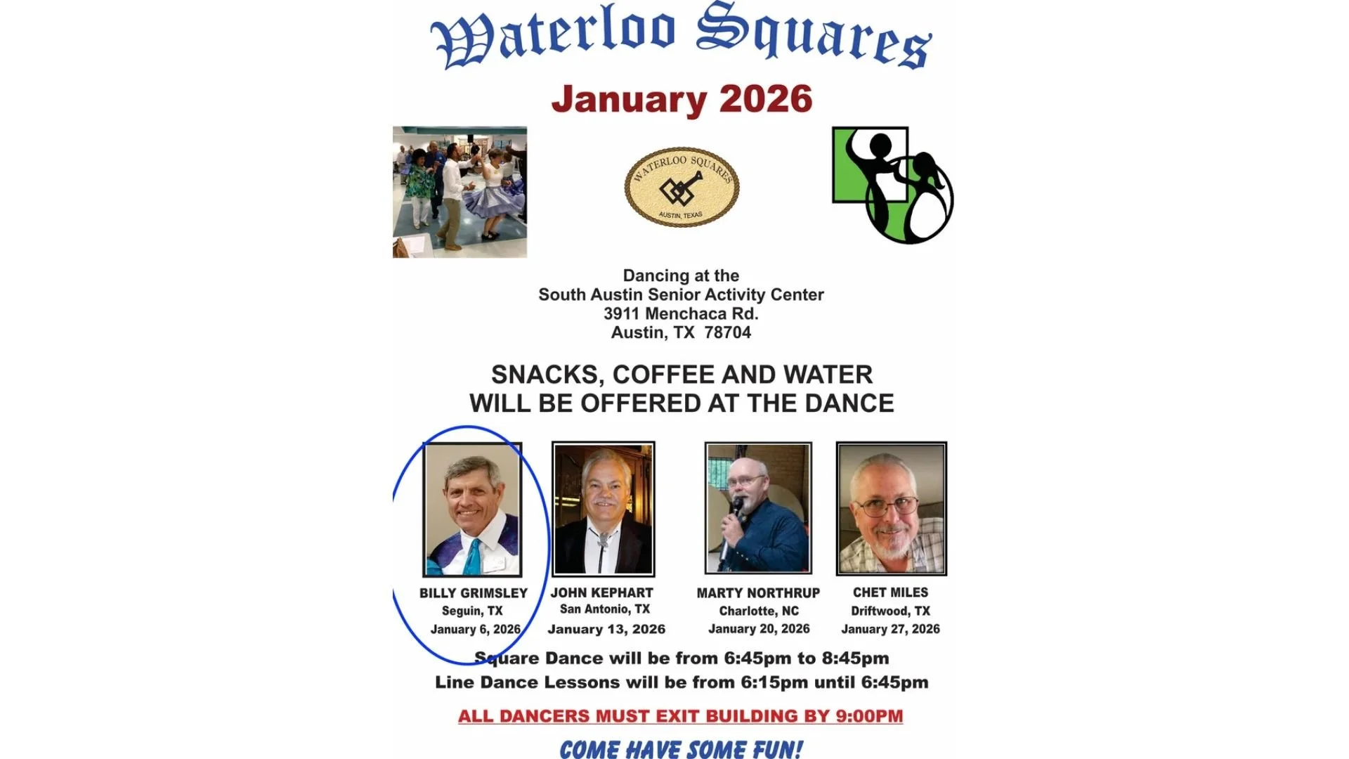 Billy Grimsley Calls for Waterloo Squares