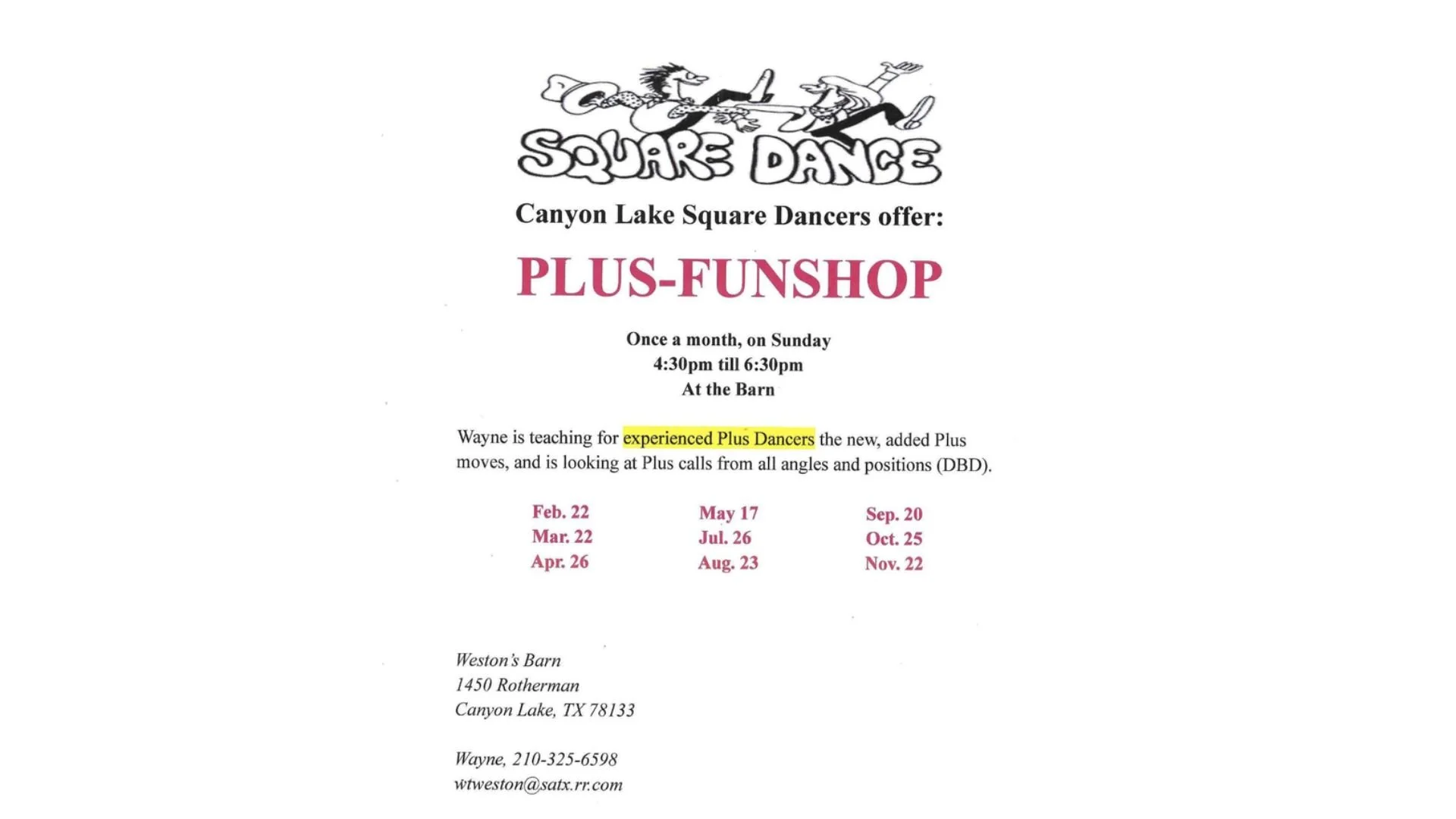 Canyon Lake Square Dancers offer Plus FunShop