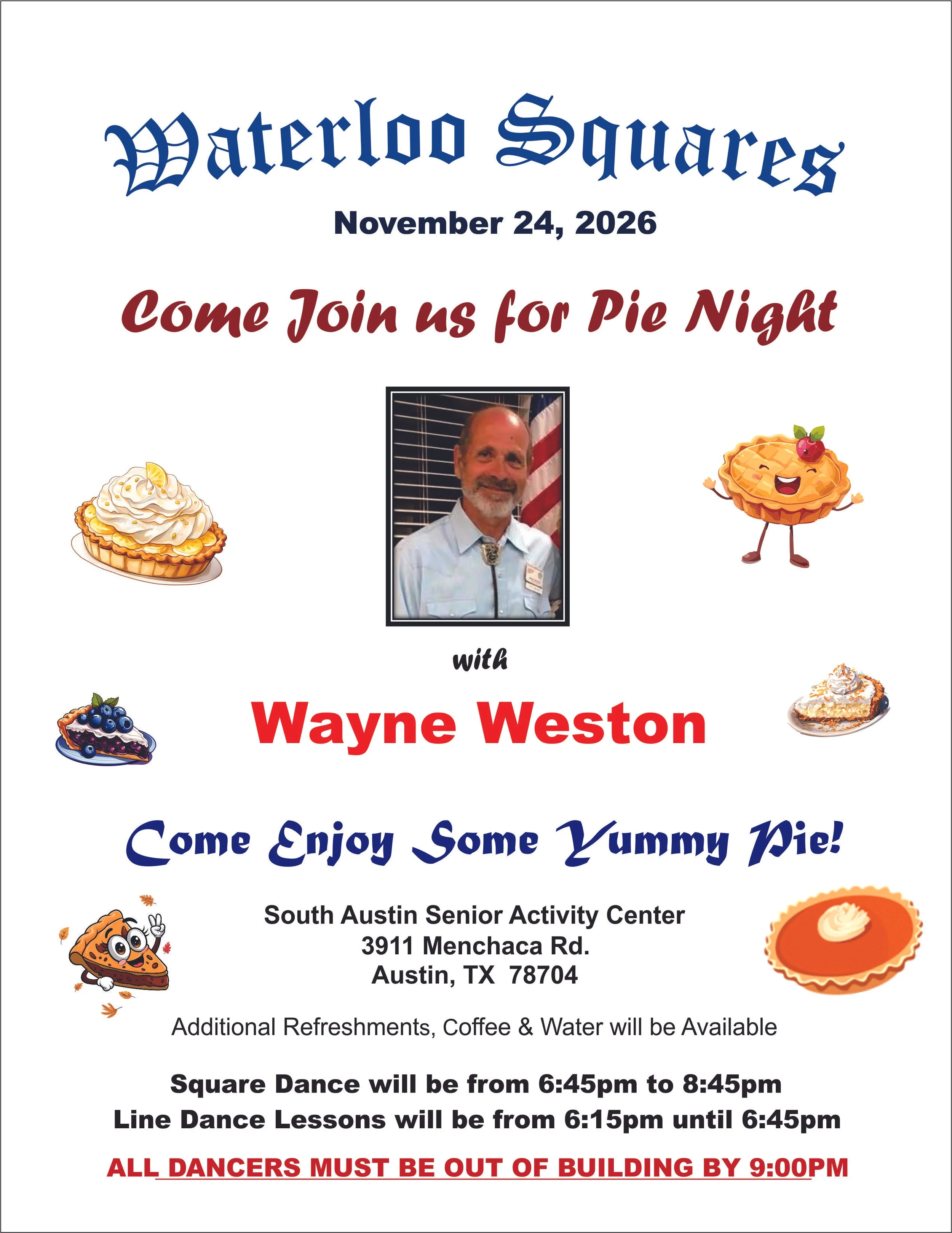 Enjoy Pie?  Join Waterloos for Pie Night with Wayne Weston