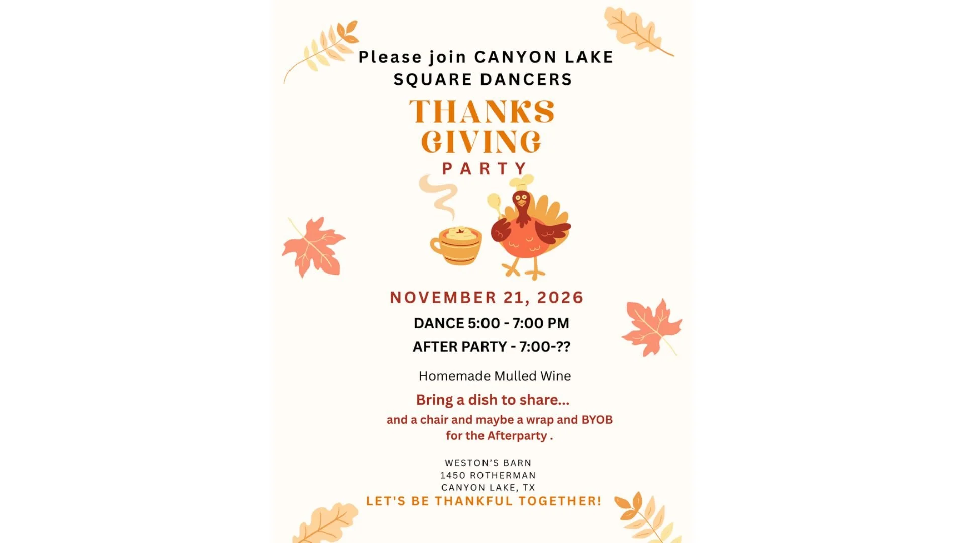 Canyon Lake Square Dancers Thanksgiving Party