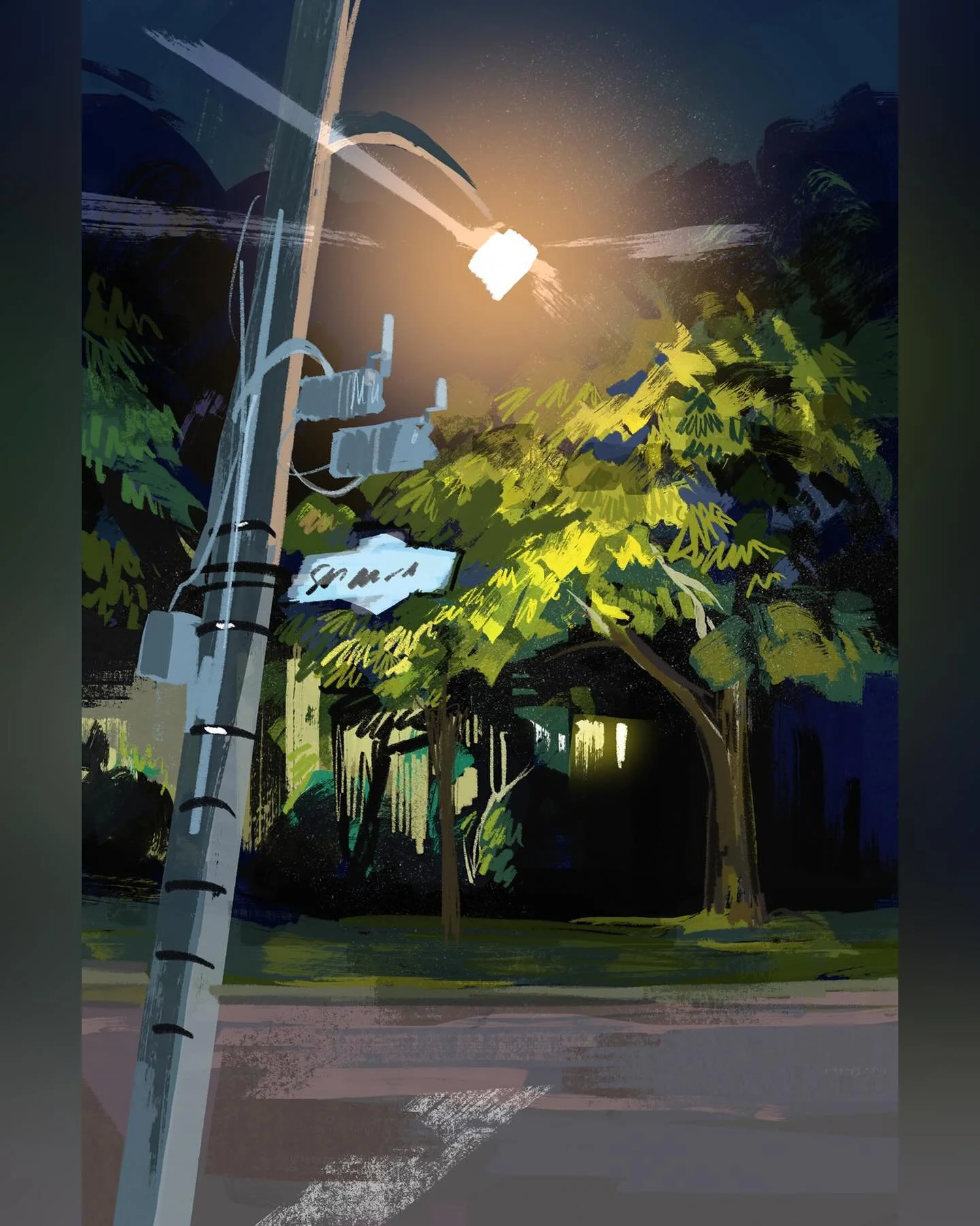 study from a photo I took on a night walk. I love how everything looks in the dark 🌃