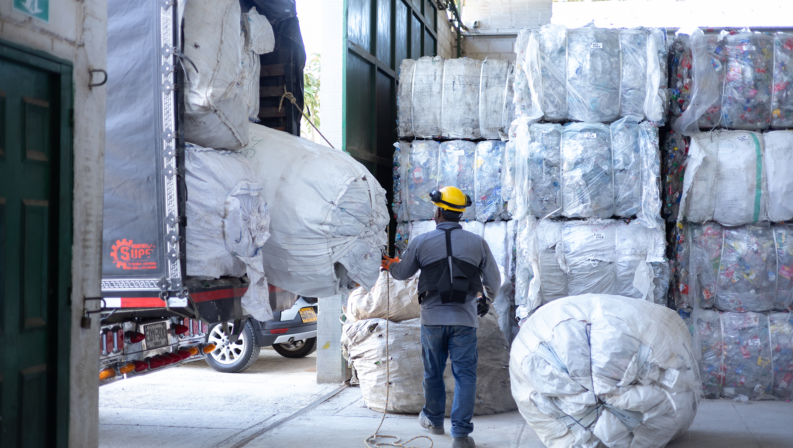 Man working at a recycling center