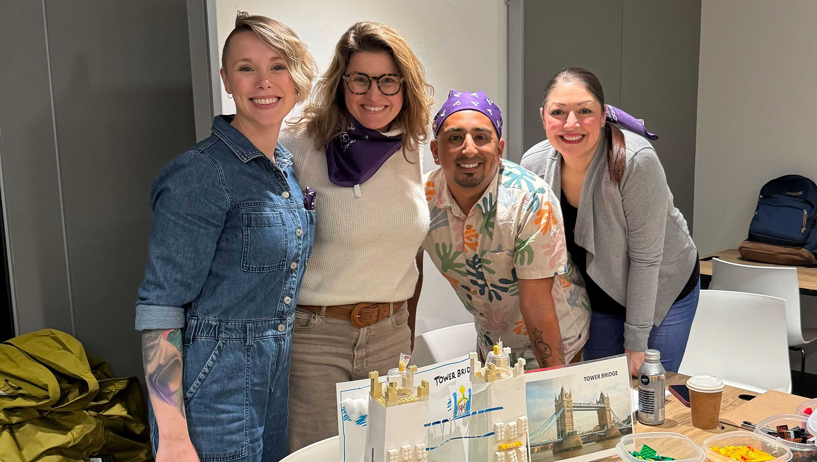 Group presenting a model