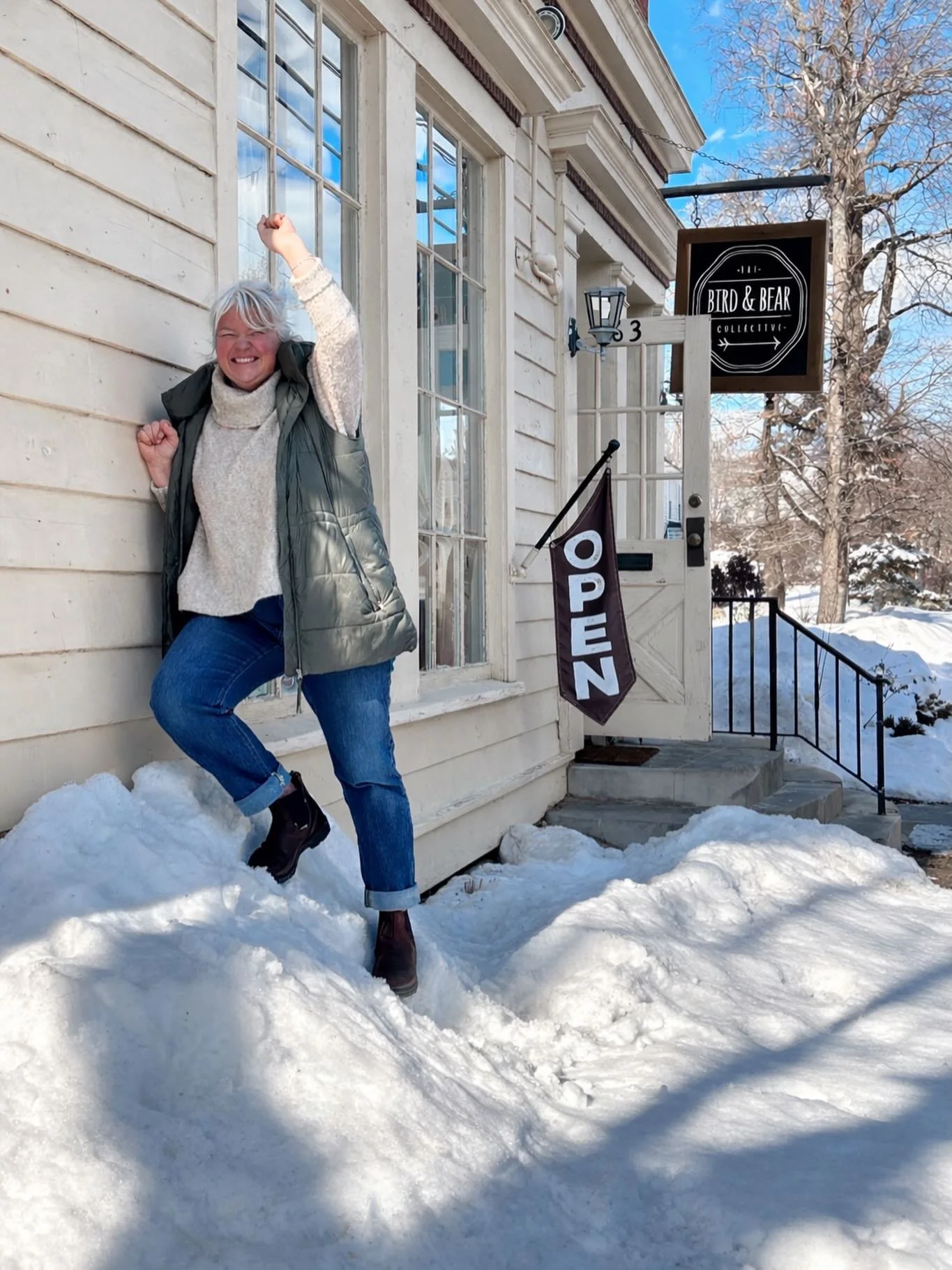 On the last day of February I climbed and stood atop of the mountain of snow that is in front of the Bird &amp; Bear building. 

I asked a customer nearby on the sidewalk to take my photo, as I raised my arms and shouted at the top of my lungs &ldquo
