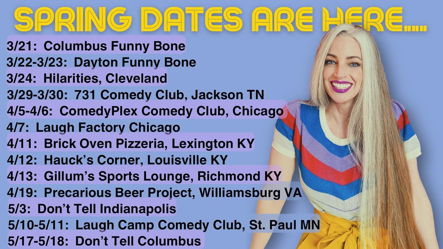 💋Reinventing myself as a club darling this spring💋
🎟Tickets for these shows will be linked in my bio as they become available🎟

#roadcomic #standupcomedy #comedy #standupcomedian #comedian #standupcomic #comic #funnywomen #femaleheadliner #comedy