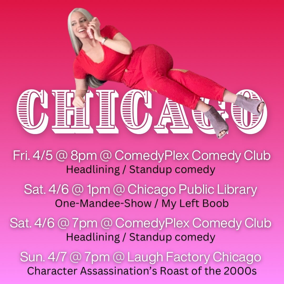 3 Different Sets, 4 Shows, 3 Venues, 3 Days, 1 Big City&hellip;

Standup at @thecomedyplex on Friday &amp; Saturday night

One-Mandee-Show at @chicagopubliclibrary on Saturday afternoon 

And catch me playing the demoted planet, Pluto, in Character A