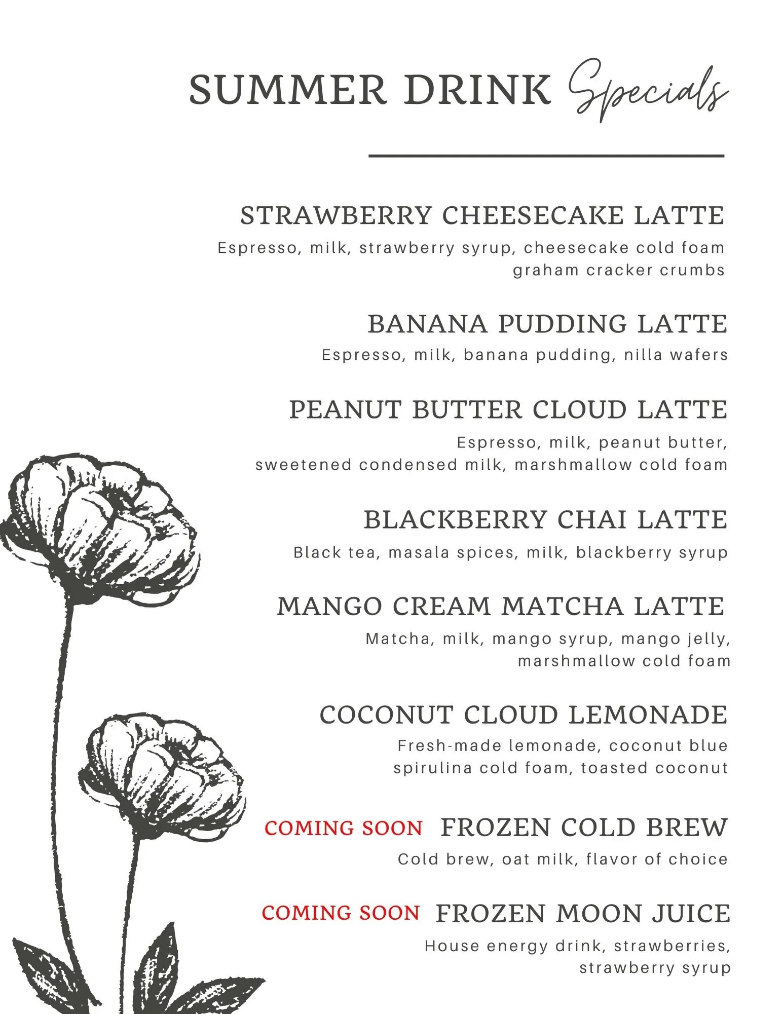 Summer menu is here!  Comment which seasonal item you are most excited to try below! ☀️🥭🍓🥜🍌🥥

#humblehouse #summermenu #craftcoffee #coffeeshop #goldencolorado