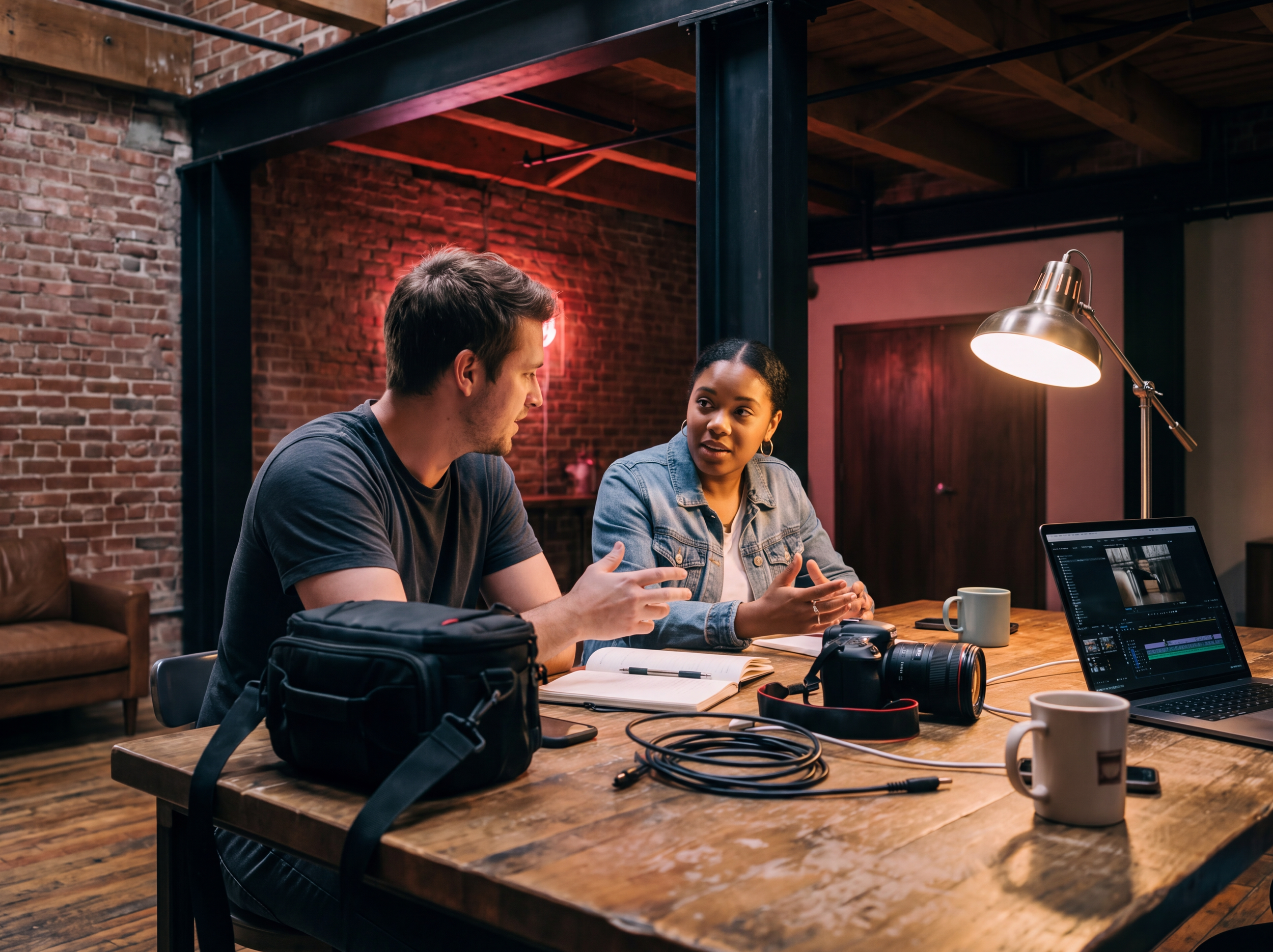Video producer discussing a project with a business client
