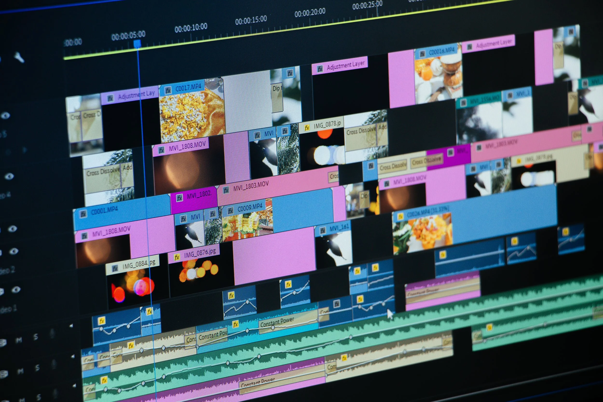 Professional video editing timeline during post-production
