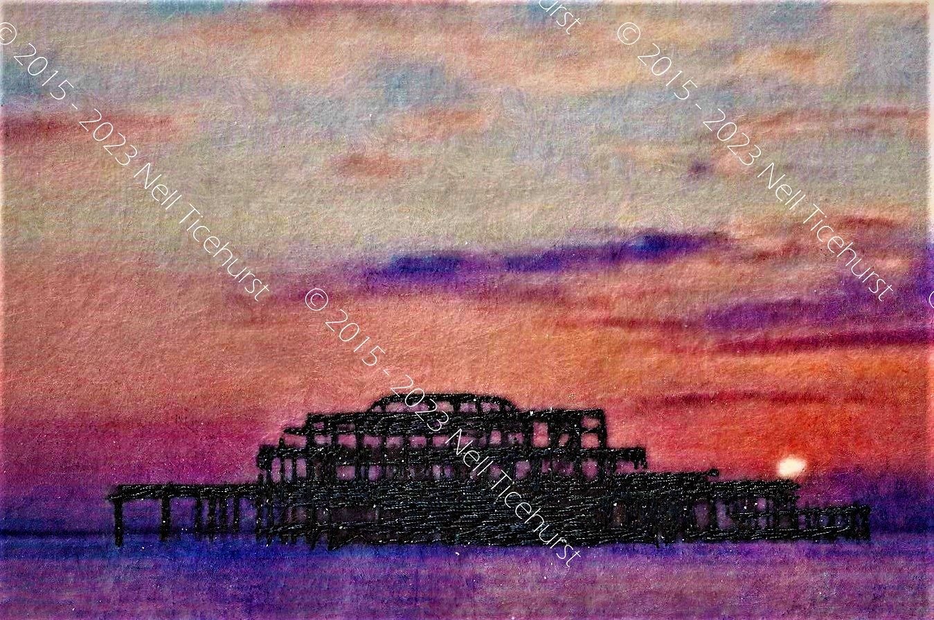 Sunset Over the Old West Pier - Brighton