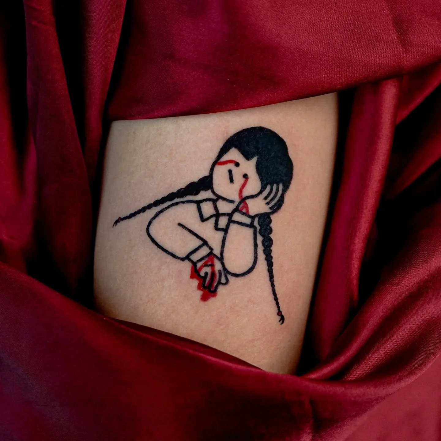 Red Cloth Vol. 669 &ndash; Dead Inside Edition
Wednesday Addams tattoo. Proof that gloomy moods can still look iconic.

🖤 Bookings open &ndash; link in bio.

✨Guest tour✨

[Oct]
Amsterdam 6-9 Oct

[Dec Waitlist]
Bangkok, Chiang Mai

Singapore bookin