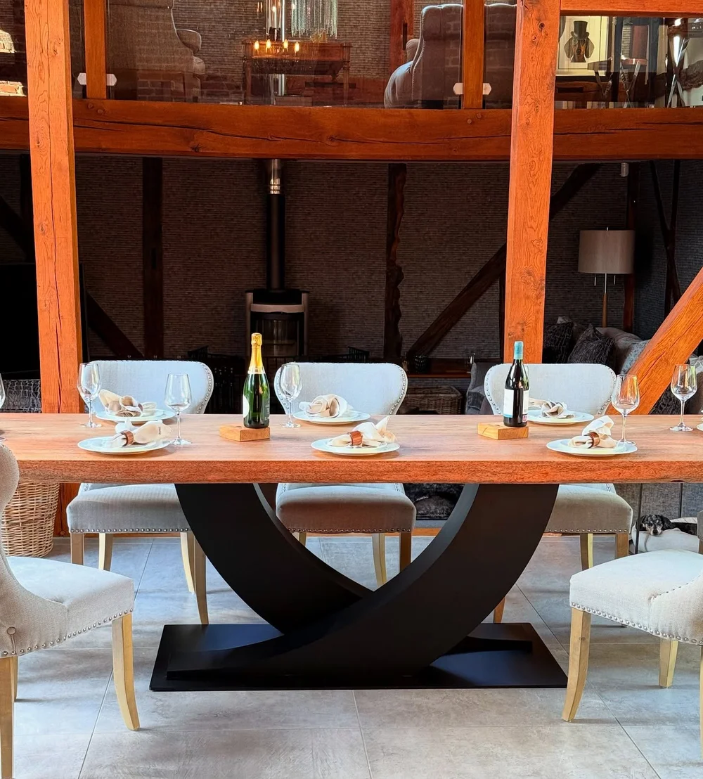Changing the game for grand dining! This incredible table, crafted from a stunning Iroko slab, is officially the biggest we&rsquo;ve ever built, and we couldn&rsquo;t be prouder. The scale and natural beauty of the wood truly shine, creating a statem