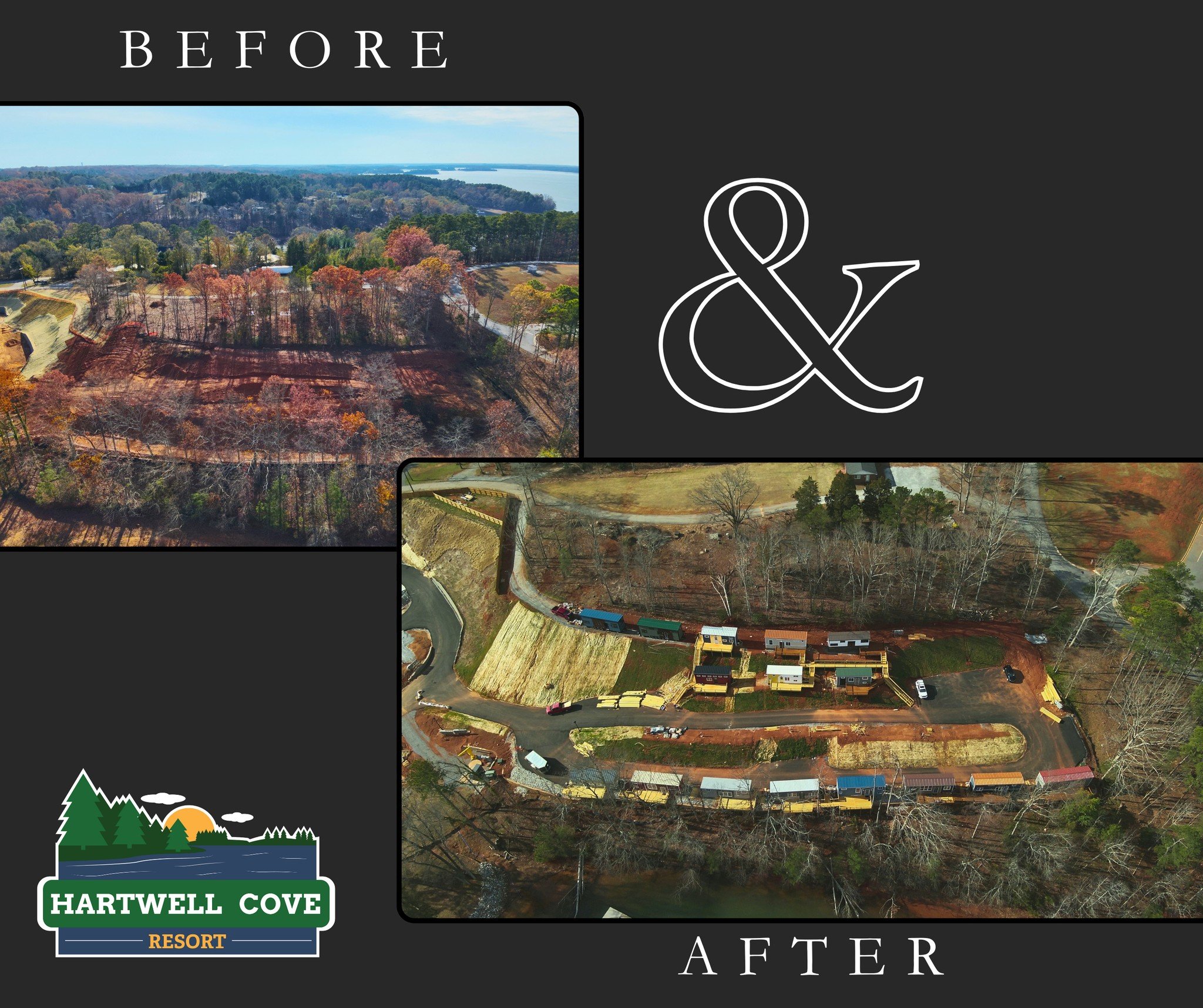 Can you believe this before &amp; after of the tiny home hill here at Hartwell Cove Resort?! Amazing transformation over the years! 📈

 #lakehartwellsc #beforeafter #lakeliving #transformation