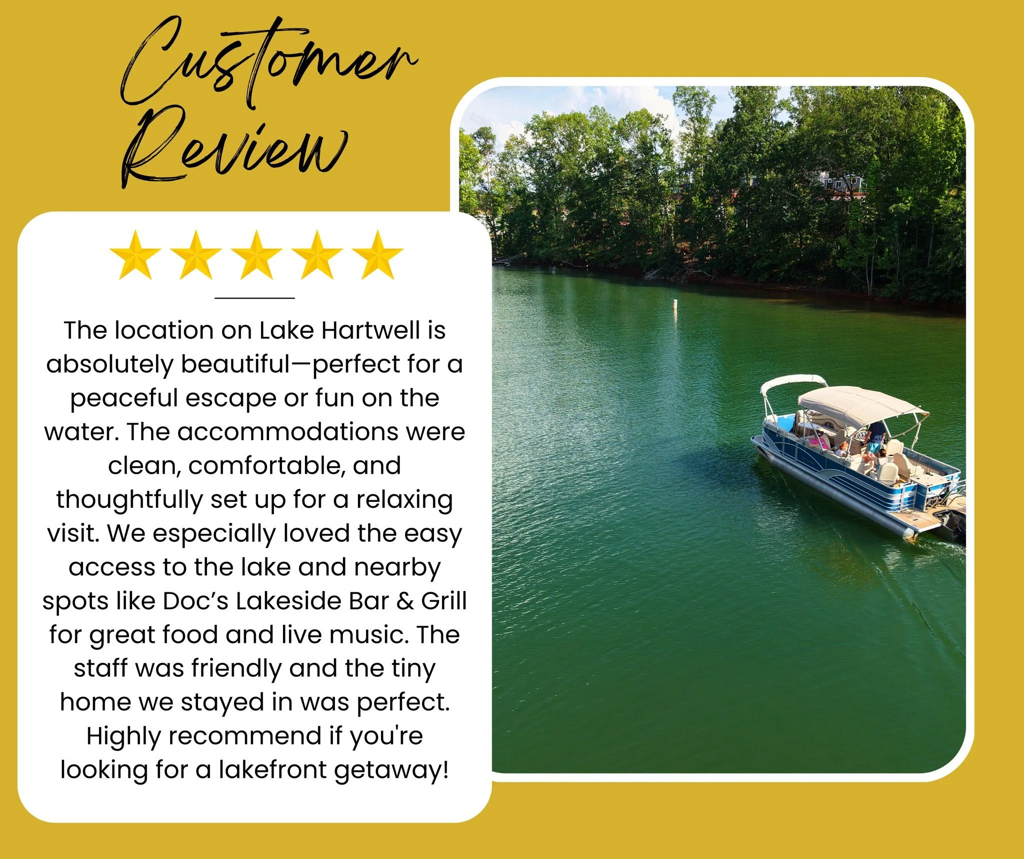 We 💛 our guests!! Come see us today and experience the Hartwell Cove Resort excellence we pride ourselves in!

 #5starreview #lakehartwell #guestreview
