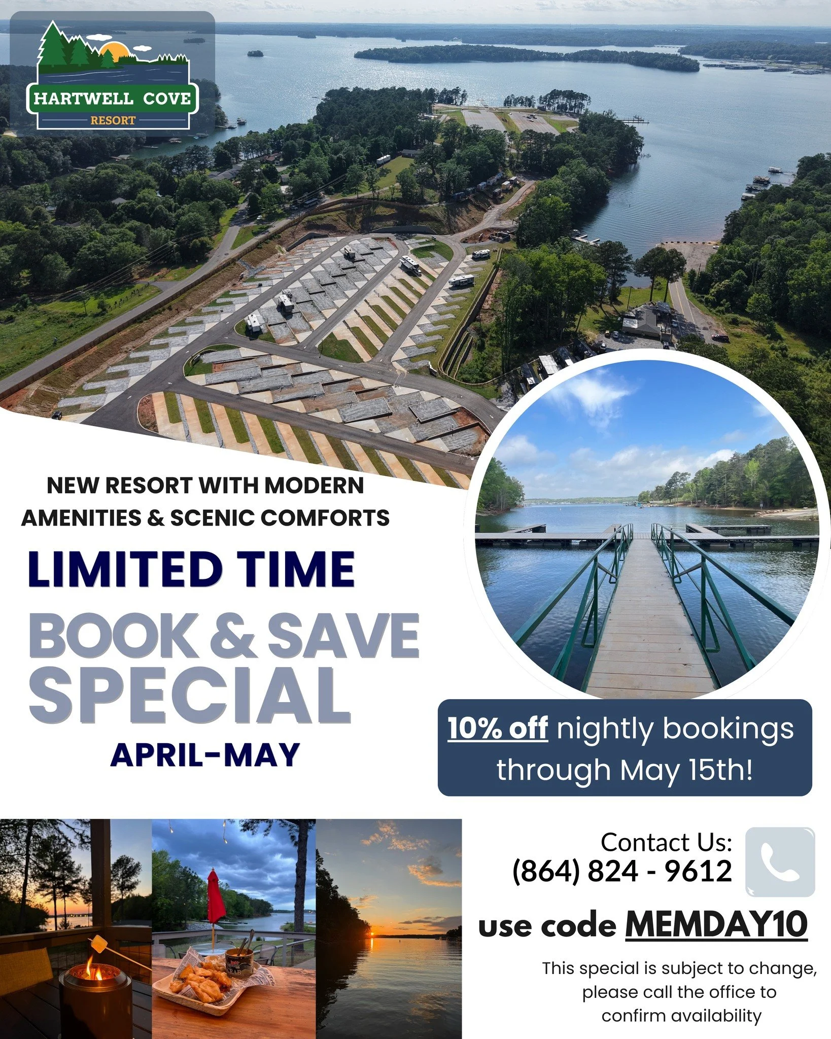 Exciting news!! From now through May 15th, take 10% all nightly bookings as part of our book &amp; save special! Call the office or use promo code MEMDAY10 to book today.

 #specialoffersavailable #booktoday #lakehartwell