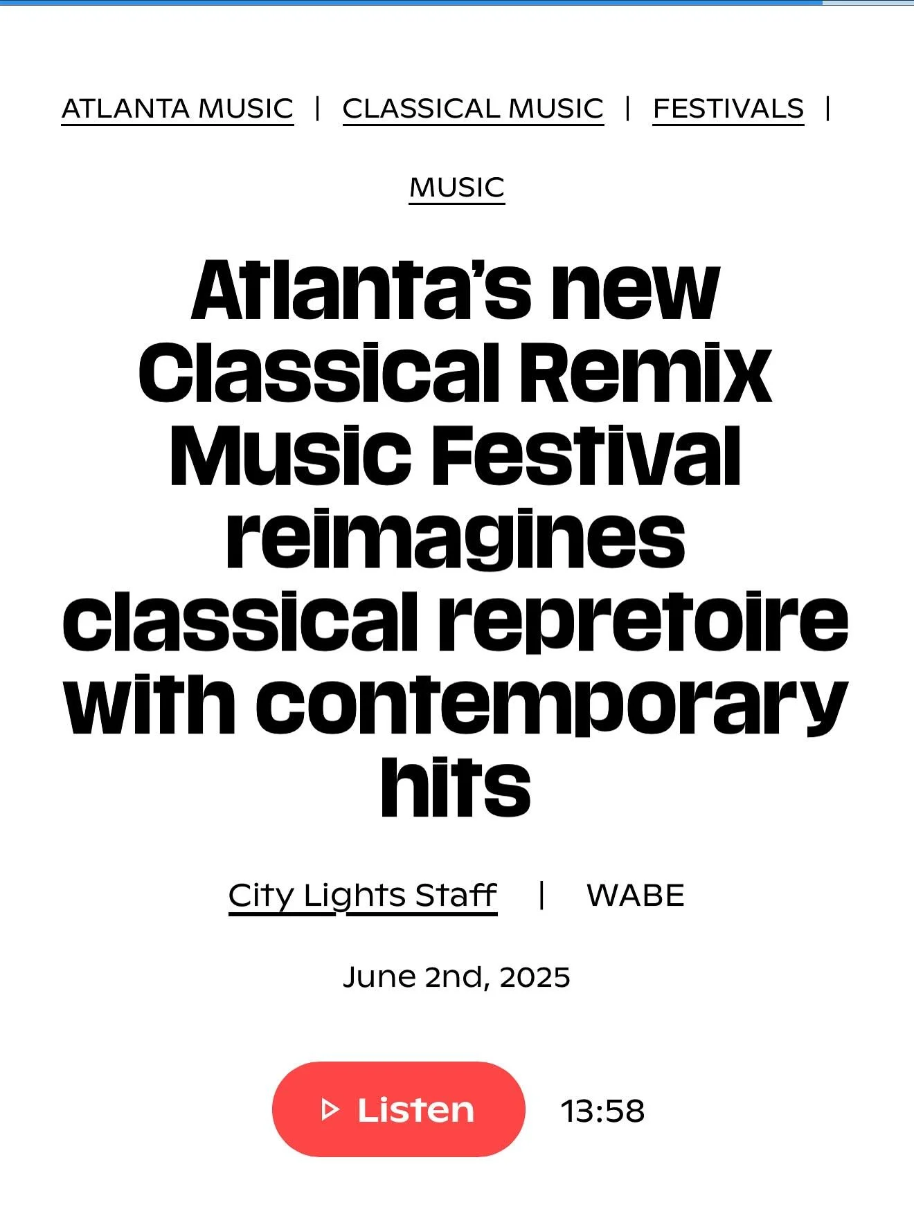 Classical Remix Music Festival starts THIS Sunday!! 🎊🎉
We had the great joy of talking with the legendary and effervescent Lois Reitzes of @wabecitylights about the inaugural season of our festival. If you missed it when it aired yesterday, you ca