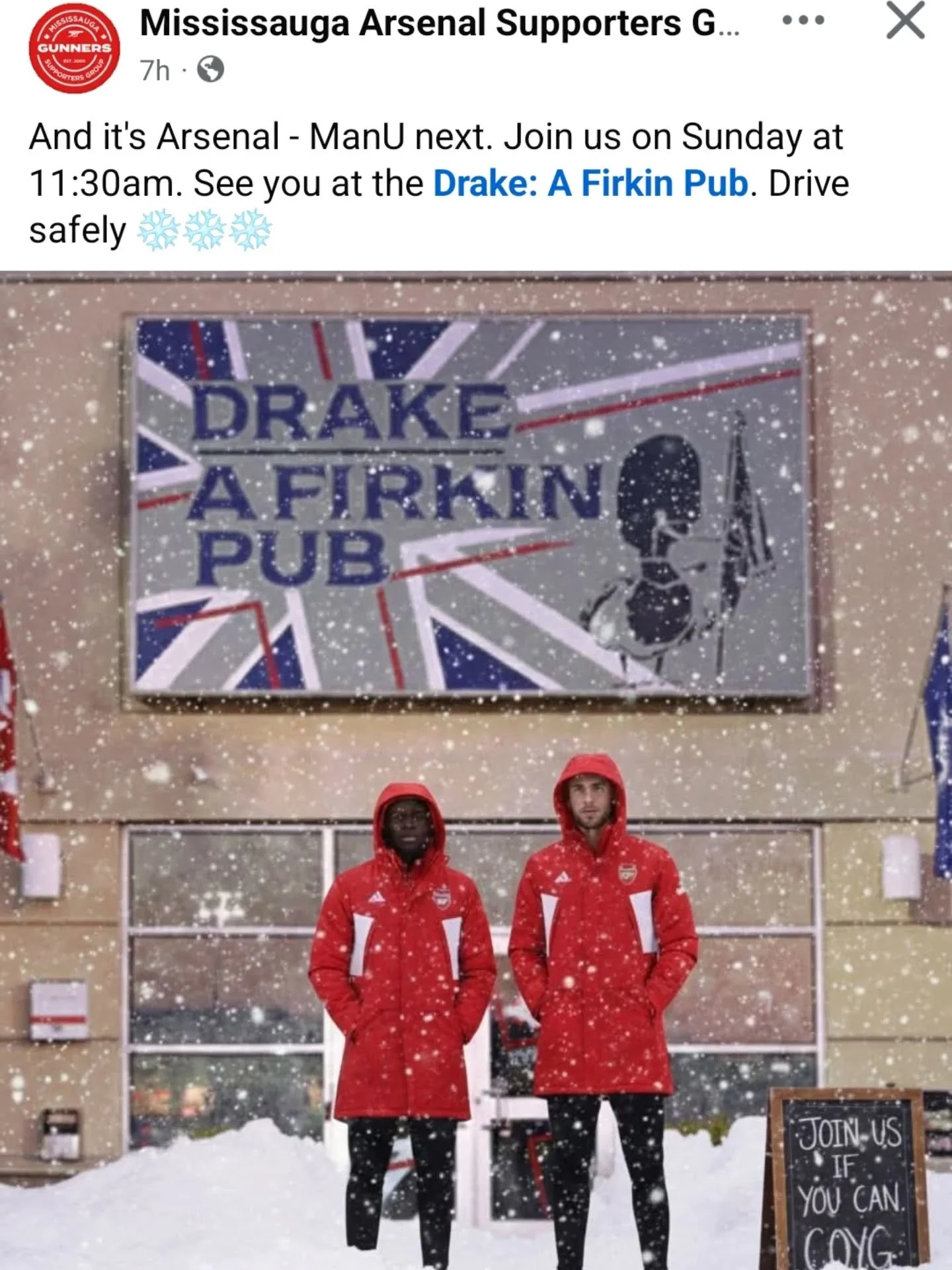 Come rain, come snow 😂
@saugagunners905 will be there for the game tomorrow 😎

Where are you watching the game tomorrow, Canada?