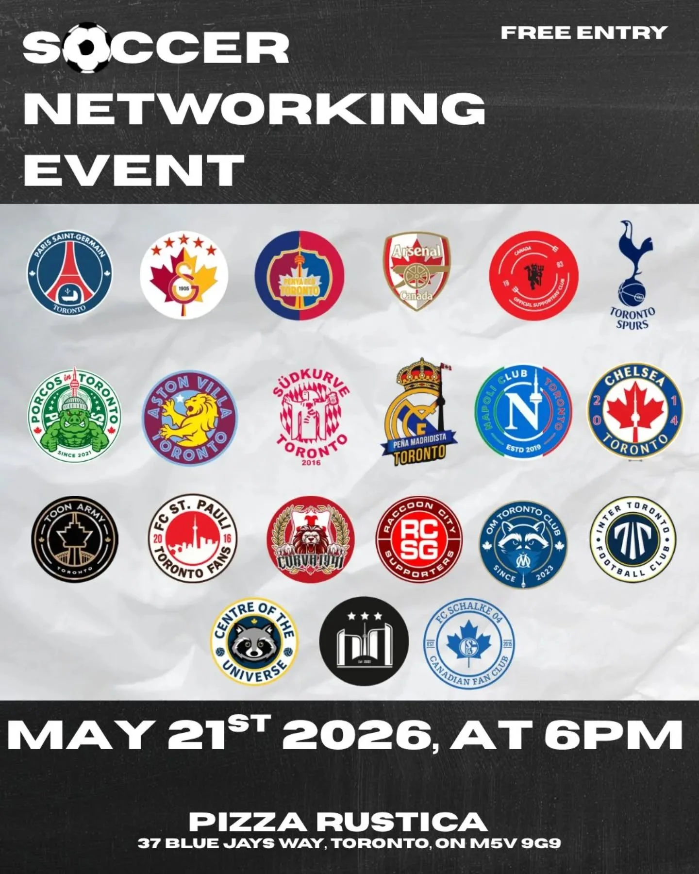 It's happening again, Toronto - the last meet up ahead of the #FWC26. Get in the mix with fans from all supporters clubs in Toronto 😍

One Family of Soccer fans in Toronto 😁

#soccer #networking