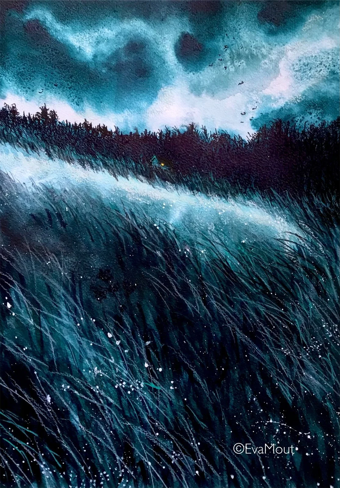 ‘Evening Landscape’, ink on paper, A4, SOLD