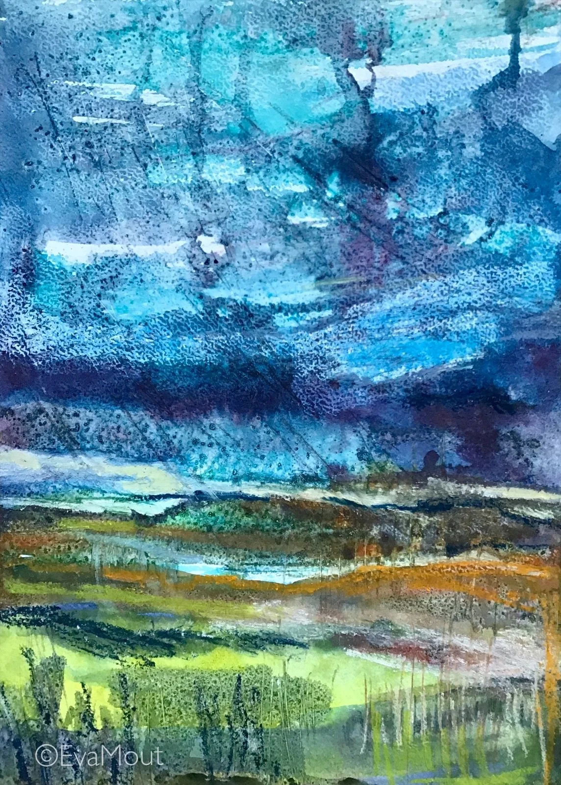 ‘Dutch Lowlands in Rain’, ink on paper, A4, SOLD