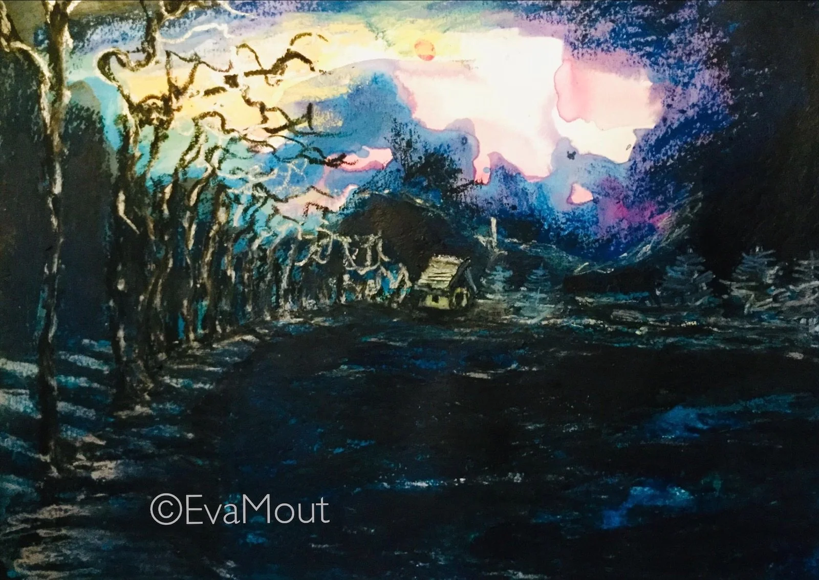 ‘A Place to call my Alone’, acrylics and crayon on paper, A4, €260