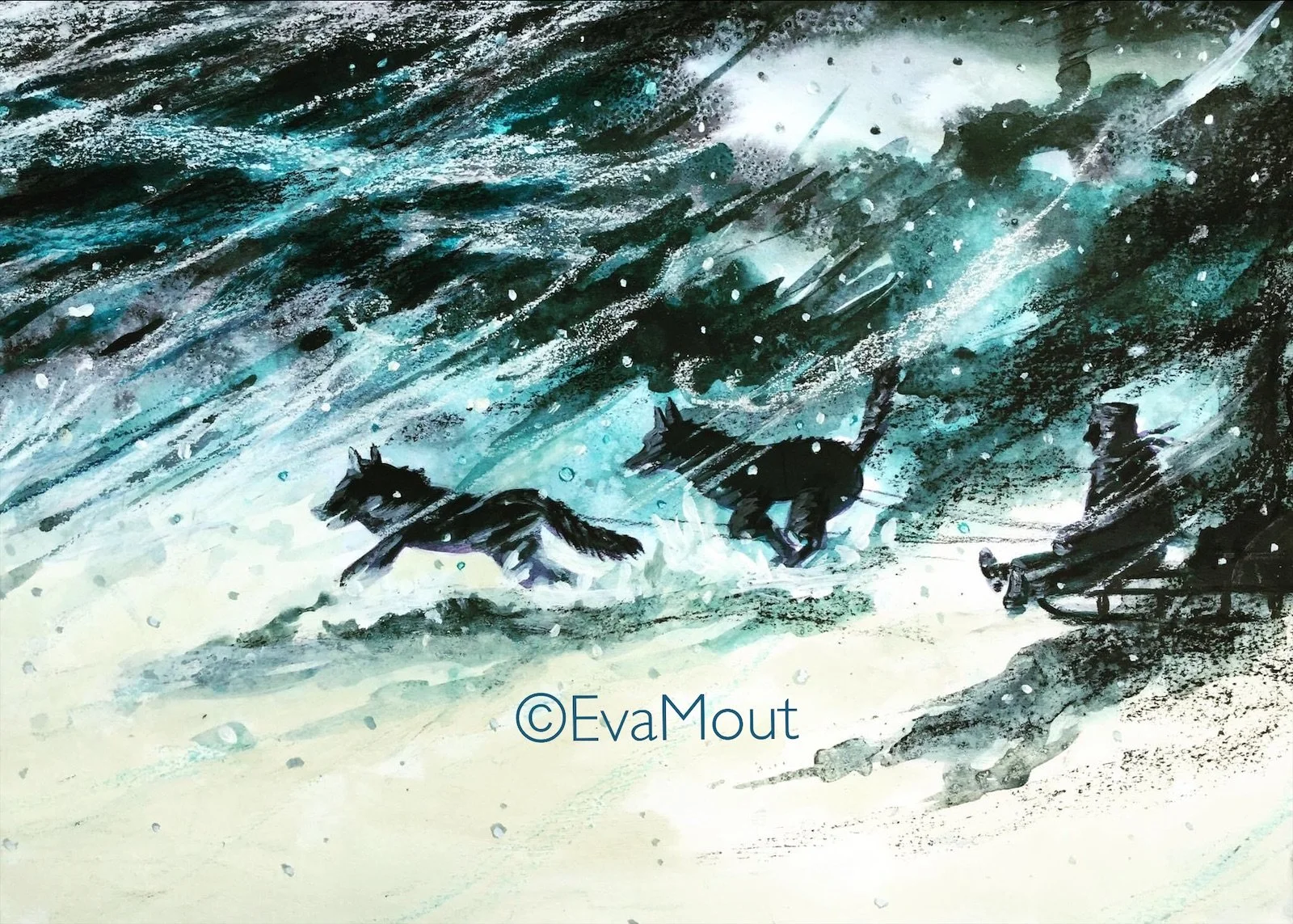 ‘Sledge’, acrylics on paper, A3, SOLD