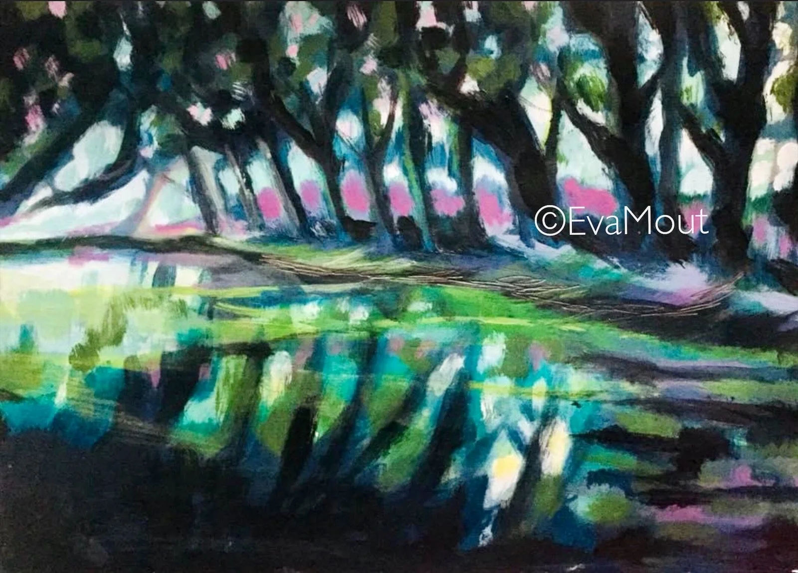 ‘Riverside’, acrylics on paper, A4, €320