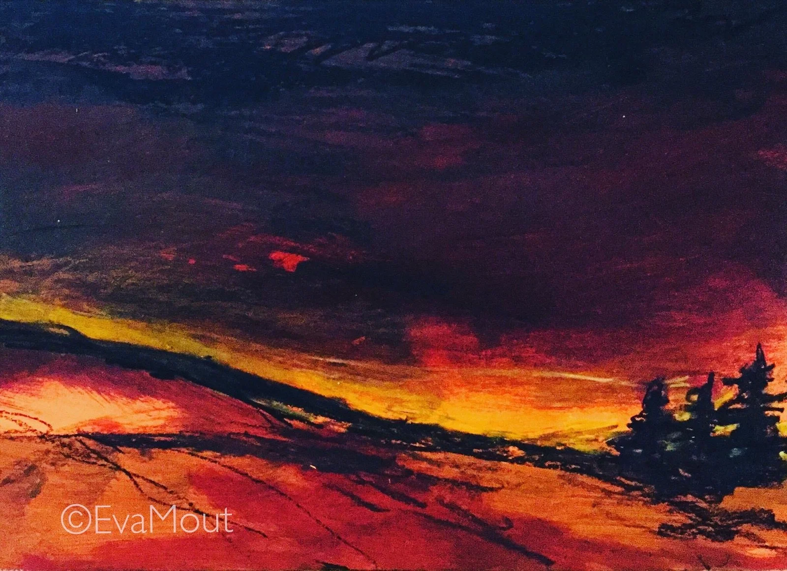 ‘Nightfall’, acrylics and crayon on paper, A4, €300