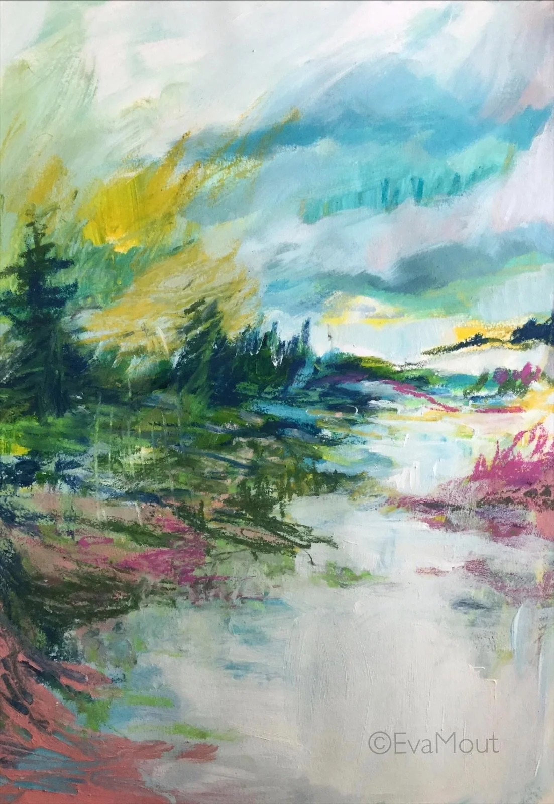 ‘The New Journey’, acrylics and crayon on paper, A3, SOLD