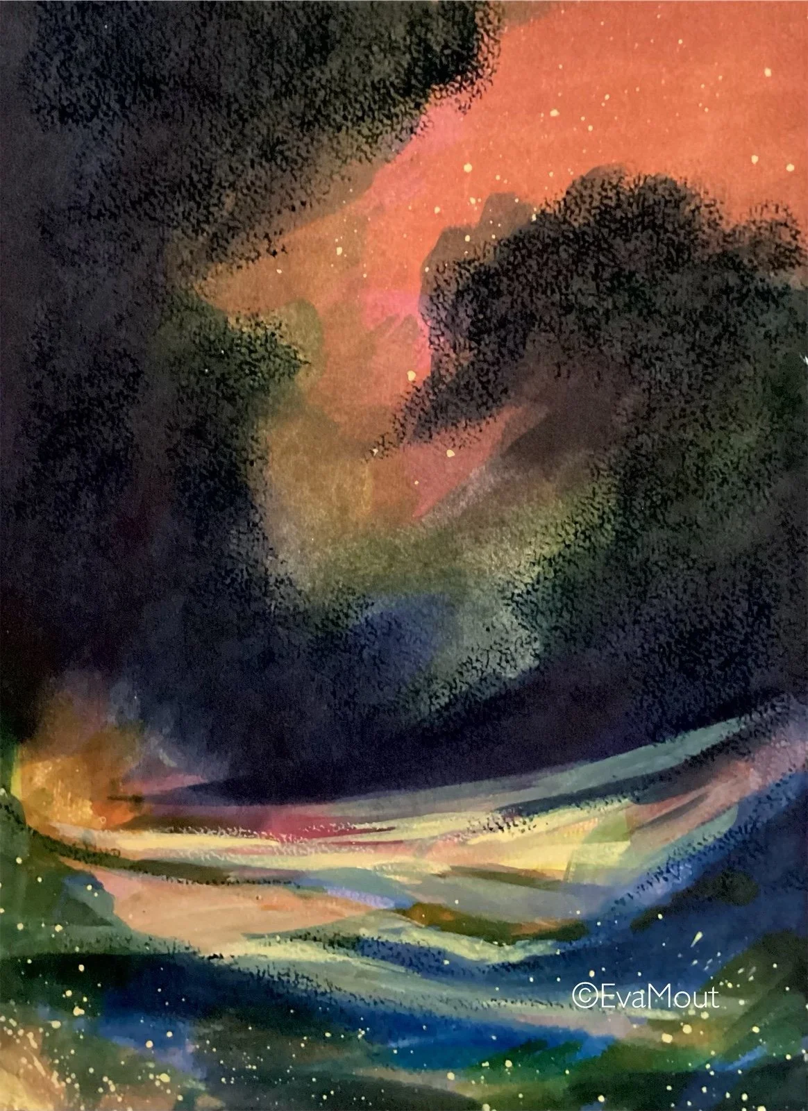 ‘Glowing Field’, ink and crayon on, A4, €300