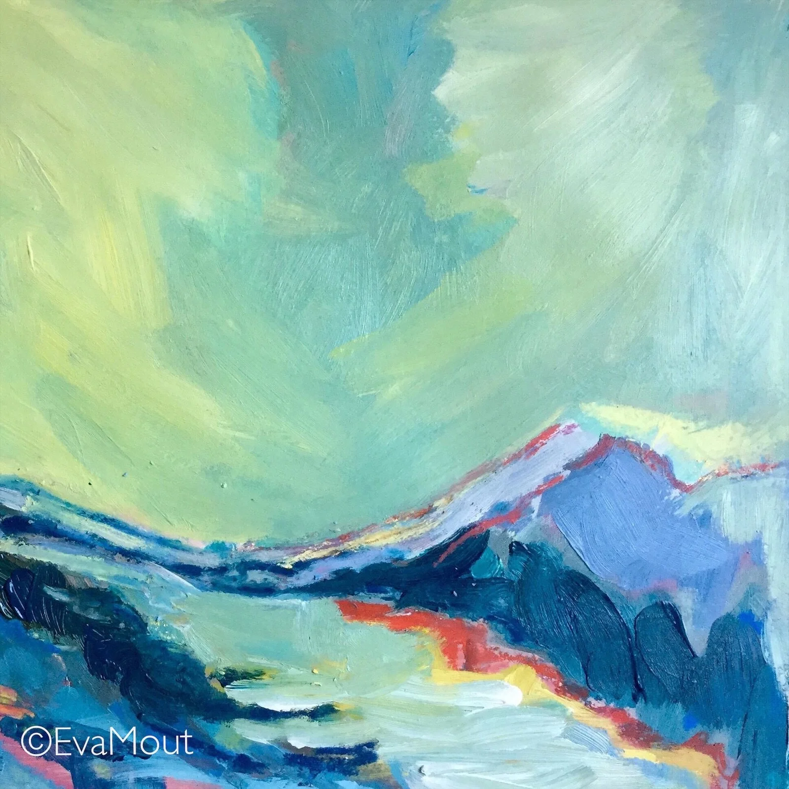 ‘Hill’, acrylics and crayon on paper,28;5 x 30 cm, €100