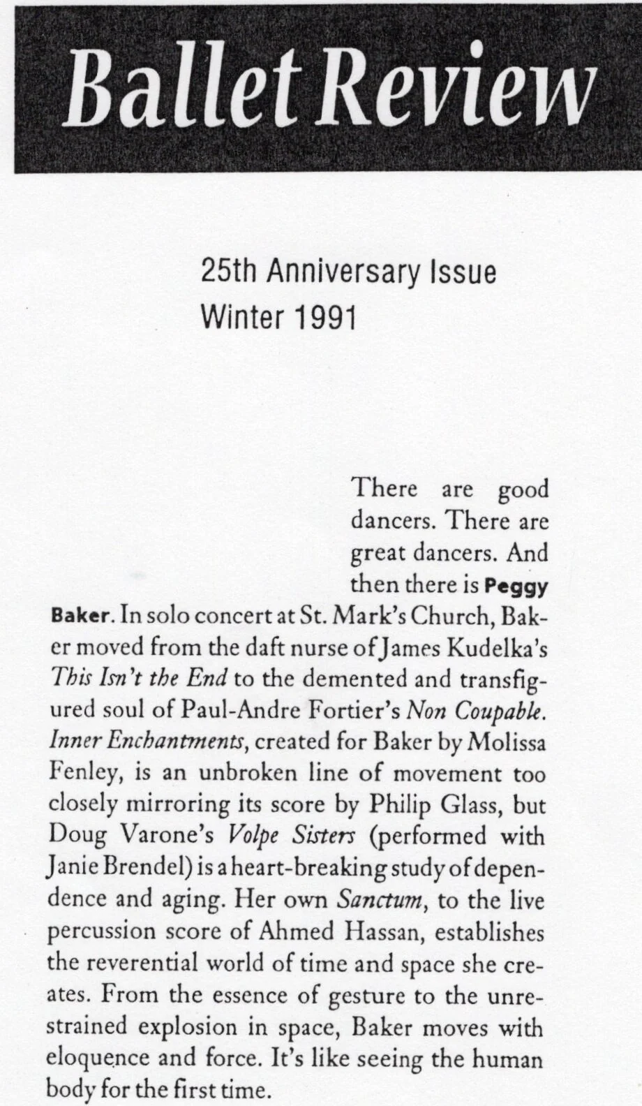 Ballet Review critique by James Sewell