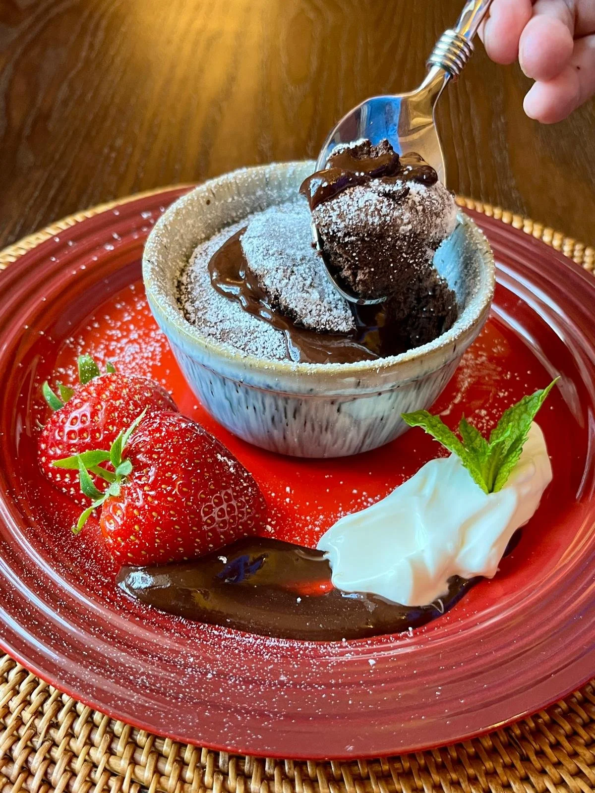 chocolate souffle at the old George