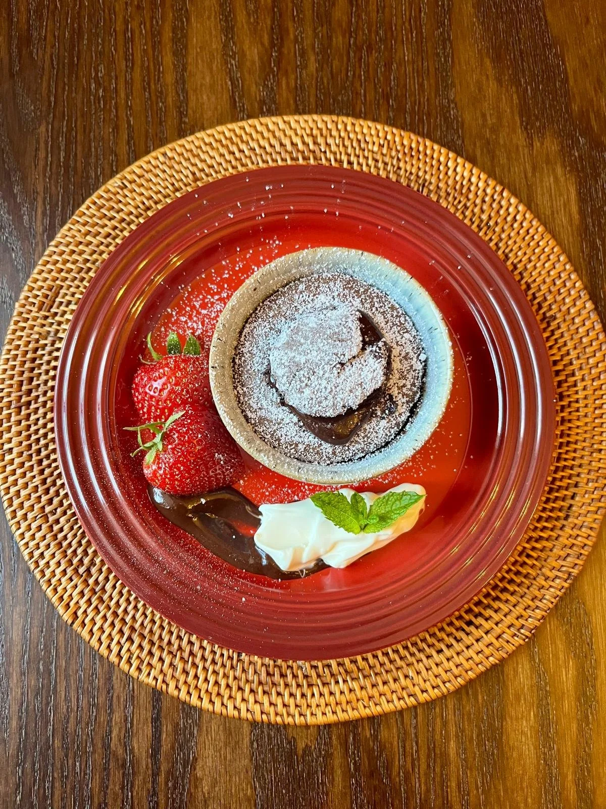 chocolate souffle at the old George